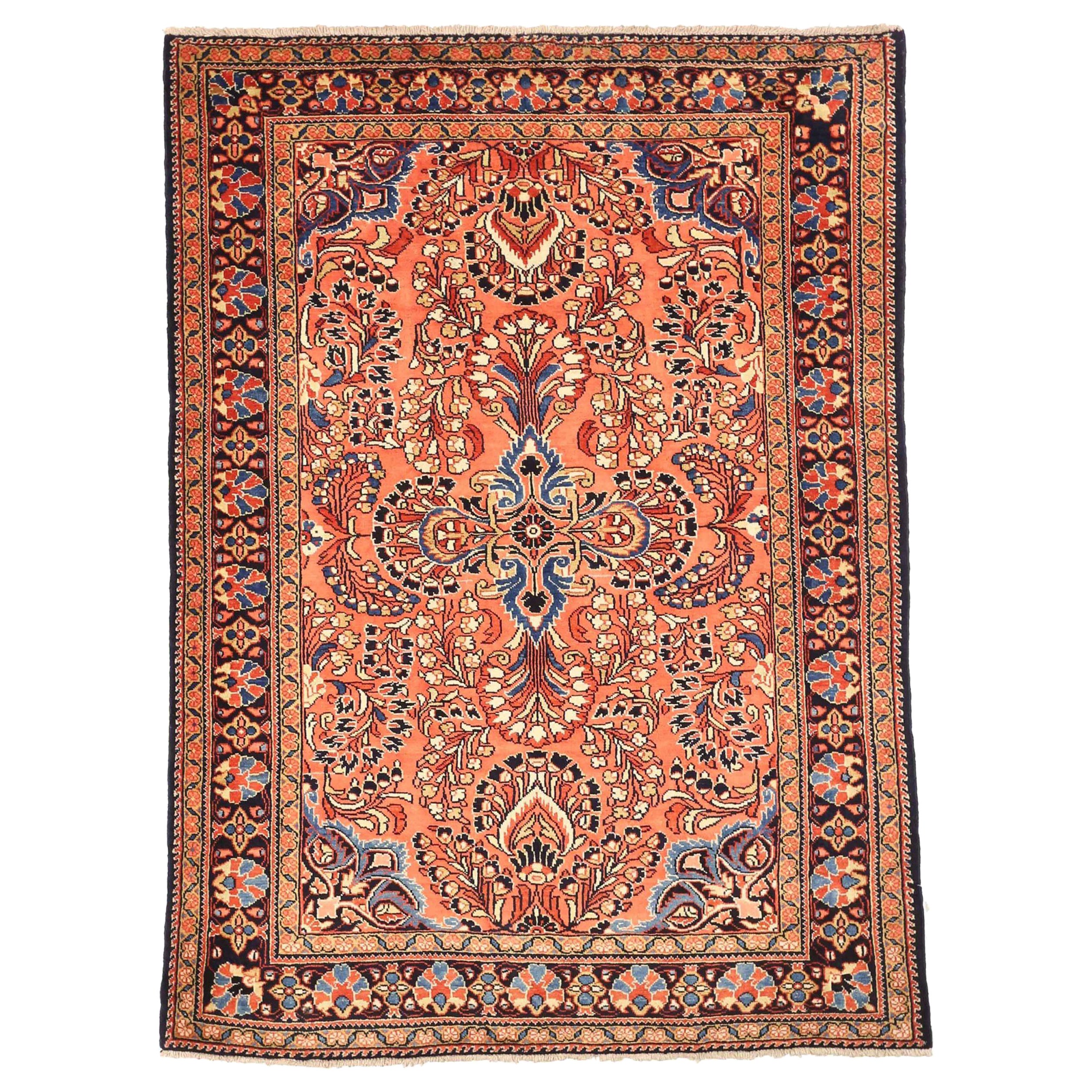 Alfombra Persa Hamadan Small - Lana Diseño Azul Marfil Rosa - 75046
