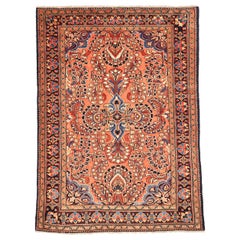 Alfombra Persa Hamadan Small - Lana Diseño Azul Marfil Rosa - 75046