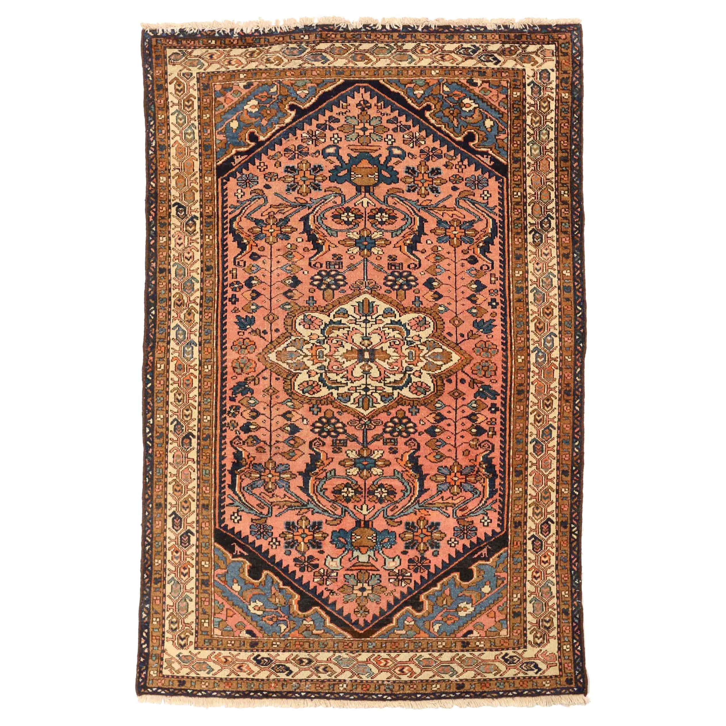 Alfombra Persa Hamadan Small - Lana Diseño Azul Marfil Rosa - 75077