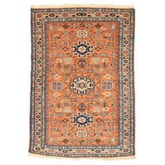 Petit tapis russe en laine bleu ivoire orange - 75049