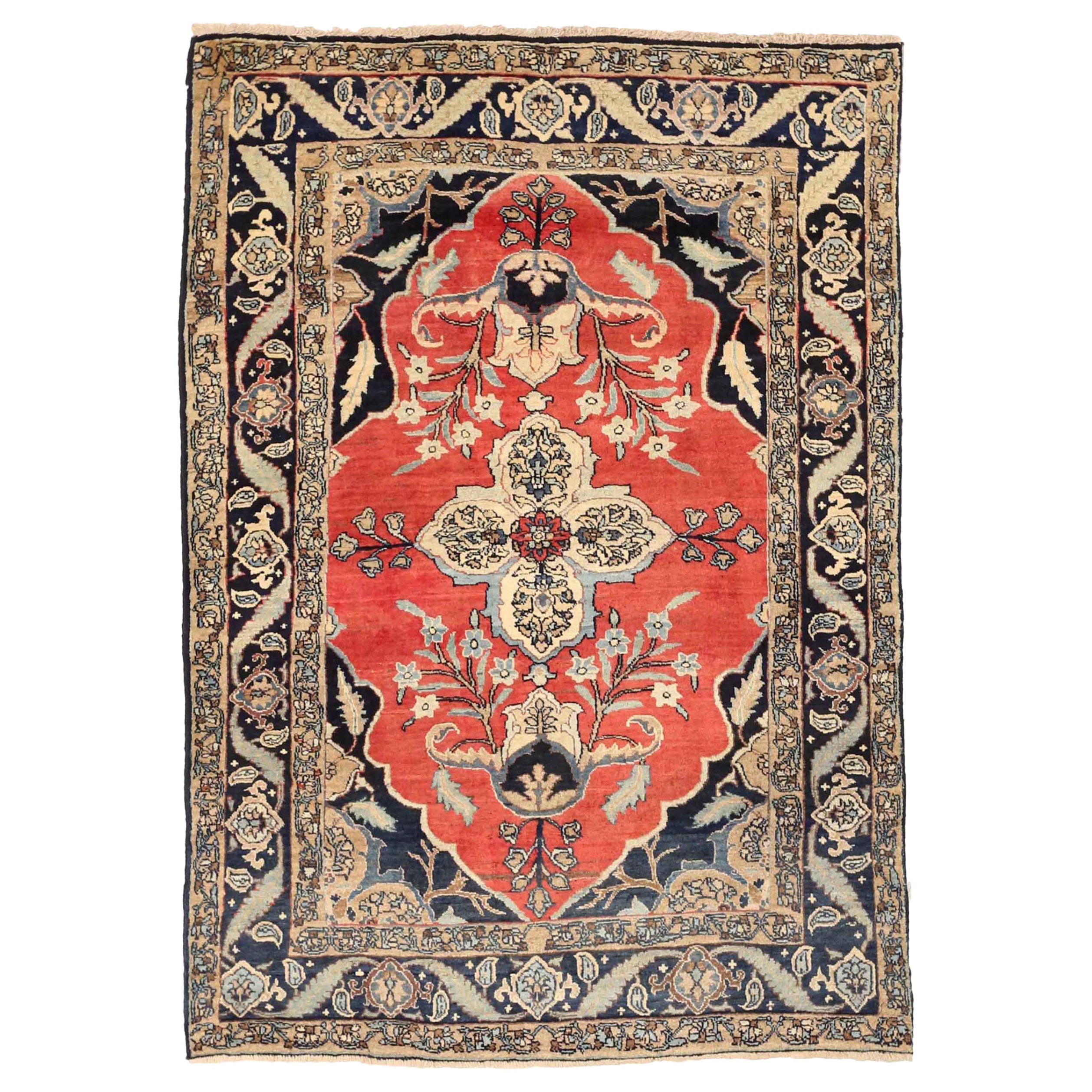 Tappeto persiano Tabriz Small - Lana Avorio Blu Navy Rosso - 75078