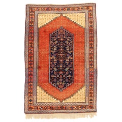 Petit tapis russe Karabagh - Laine ivoire bleu marine bleu rouge motif 75052