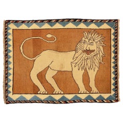 Persian Gabbeh Small Rug Circa 1940 - Wool Blue Ivory Yellow Design - 75096