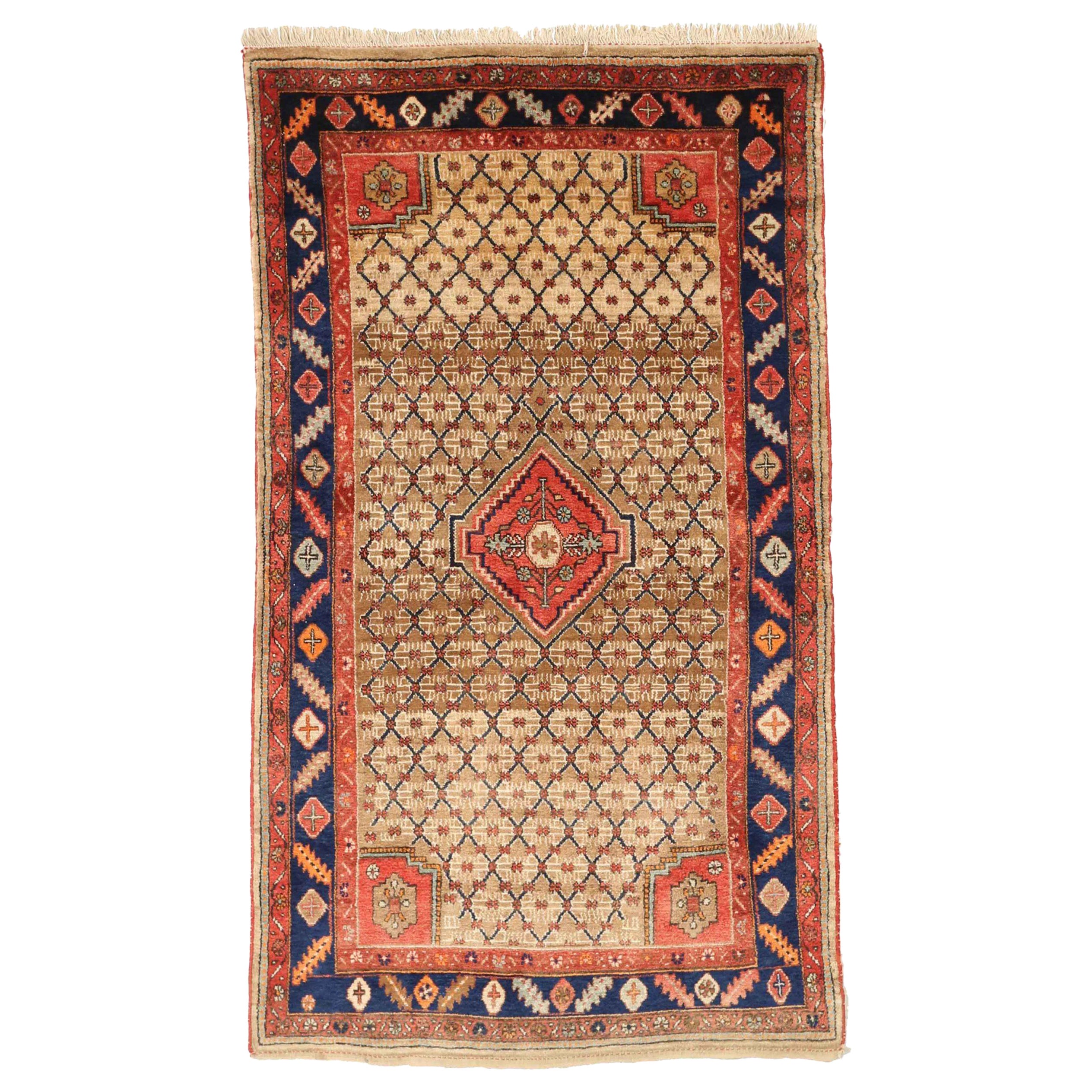 Persischer Kolyai Kleiner Teppich - Wolle Blau Elfenbein Rot Design - 75054