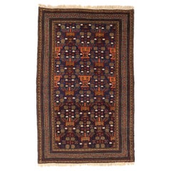 Vintage Persian Balouch Small Rug - Wool Navy Blue Orange Red Design - 75098