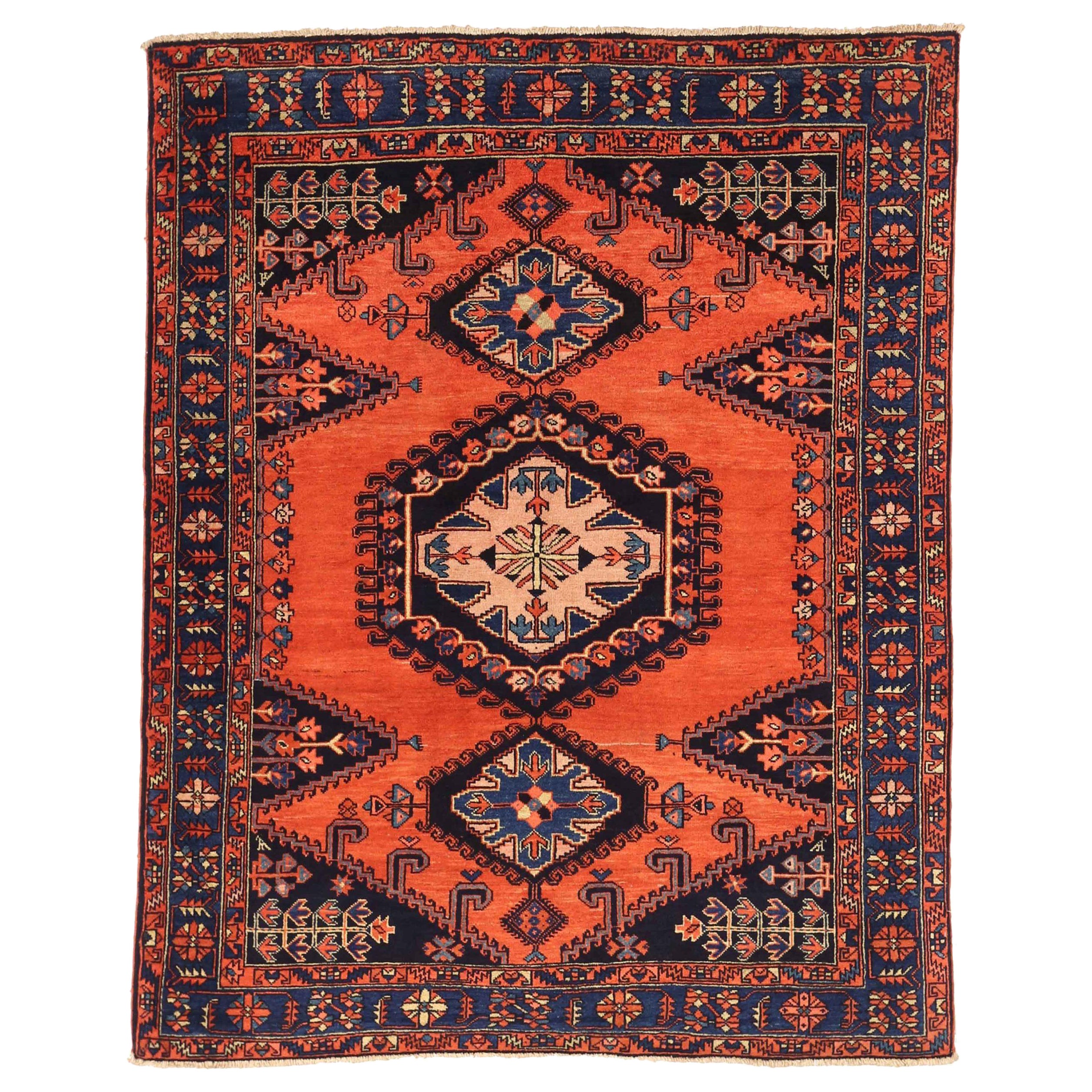 Petit tapis persan Sultanabad - Laine bleu ivoire bleu marine rouge - 75062 en vente