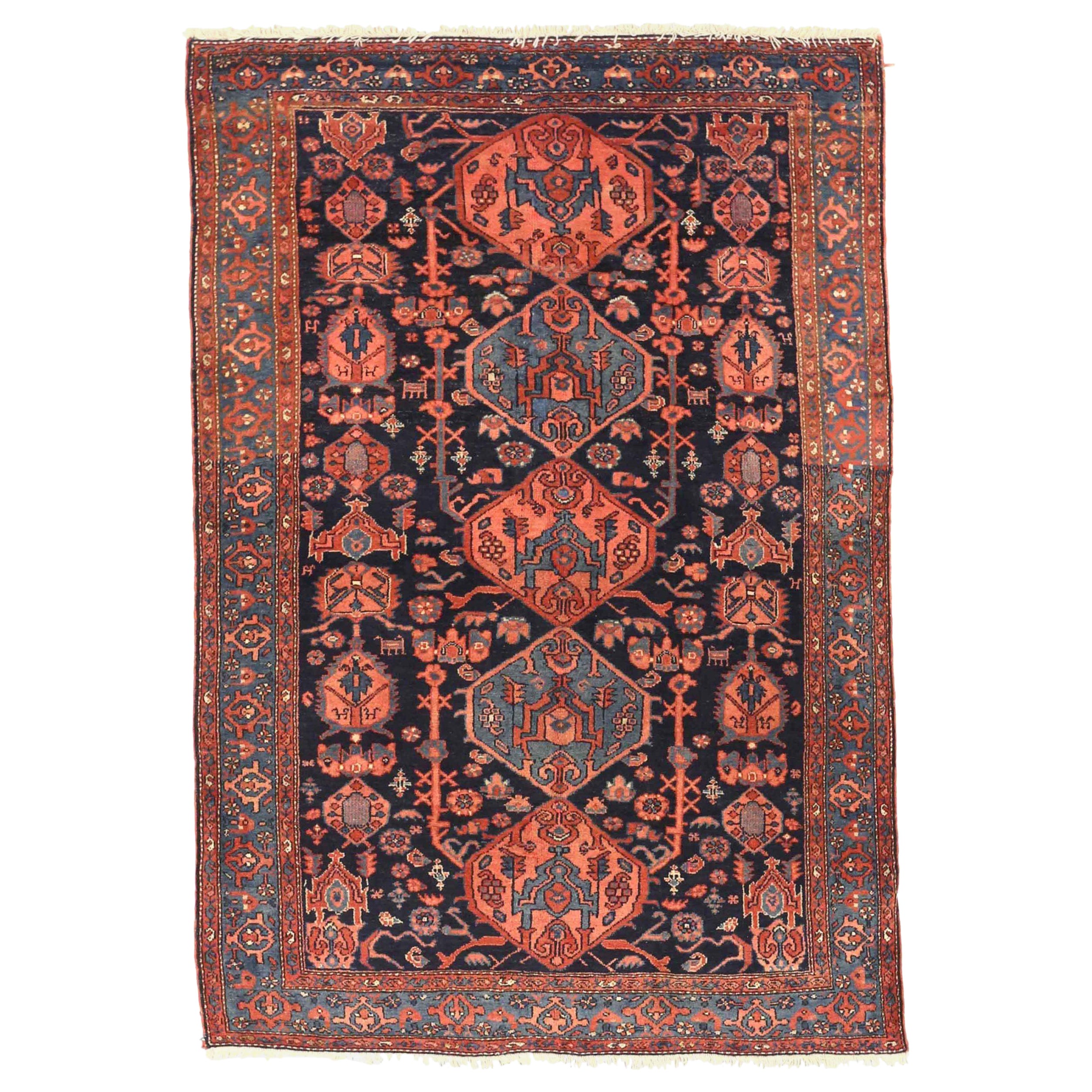 Persischer Hamadan Kleiner Teppich - Wolle Blau Marineblau Blau Rosa Design - 75084