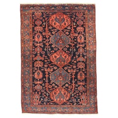 Vintage Persian Hamadan Small Rug - Wool Blue Navy Blue Pink Design - 75084