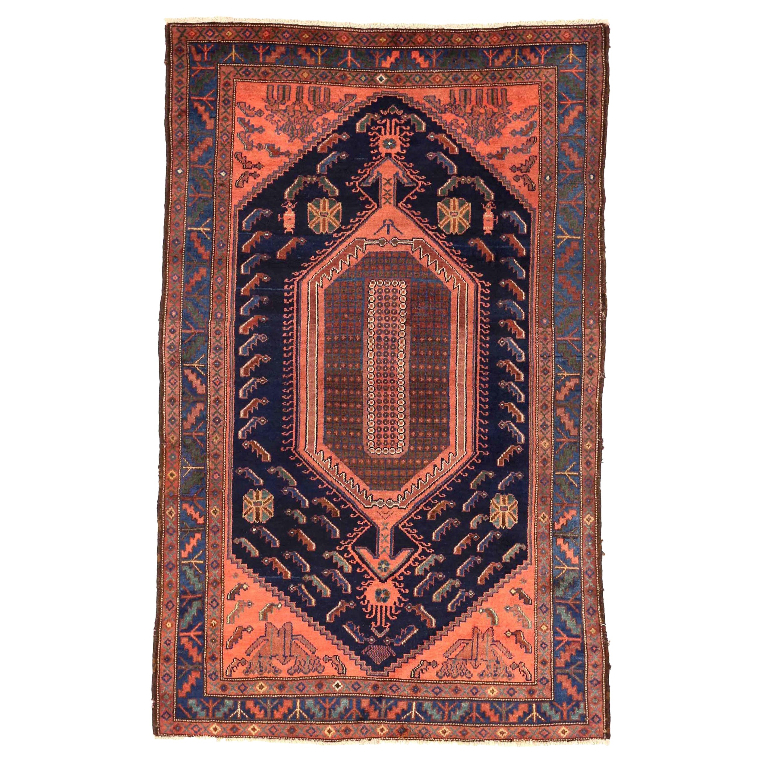 Persischer Kolyai Kleiner Teppich - Wolle Blau Marineblau Blau Rosa Design - 75085