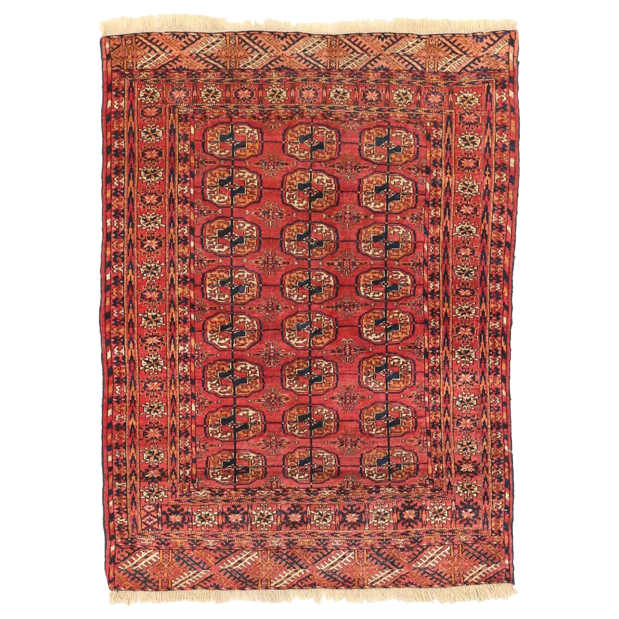 Alfombra Persa Turkeman Small - Lana Ivory Navy Blue Red Design - 75125