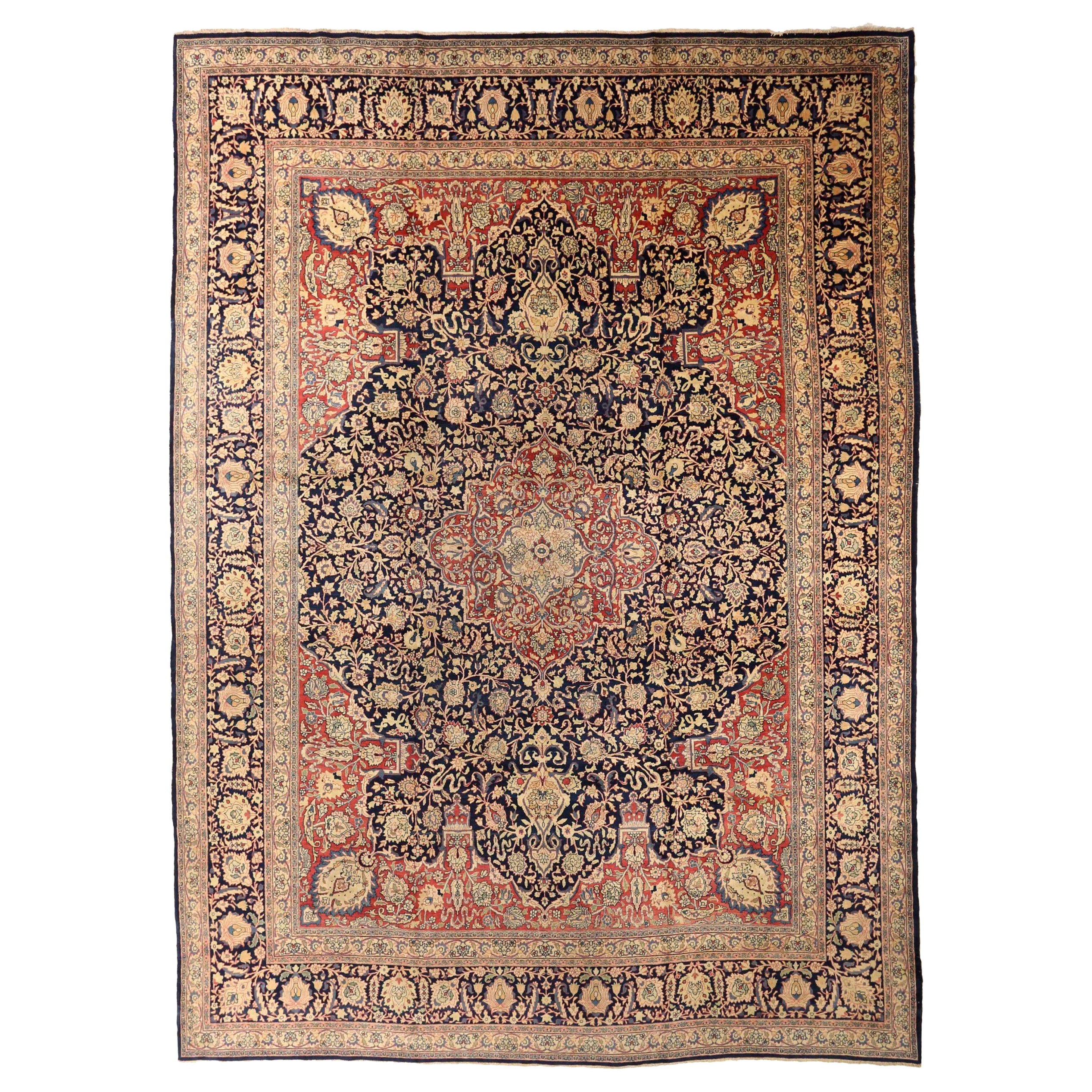 Tappeto persiano Mashad Over Size, circa 1910 - Lana, nero, avorio, rosso - 75127