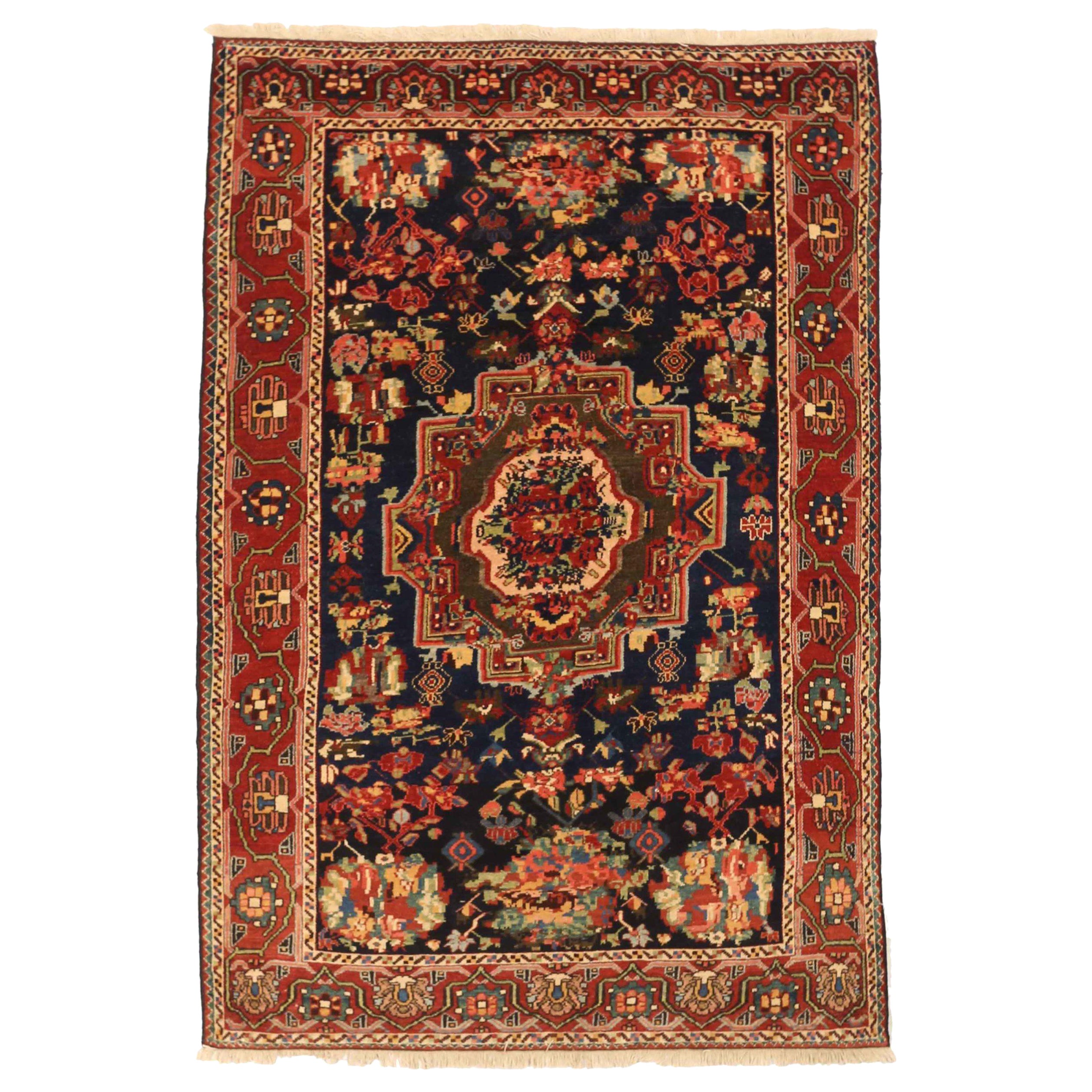 Persischer Bakhtiari Kleiner Teppich - Wolle Grün Marineblau Rot Gelb - 75089