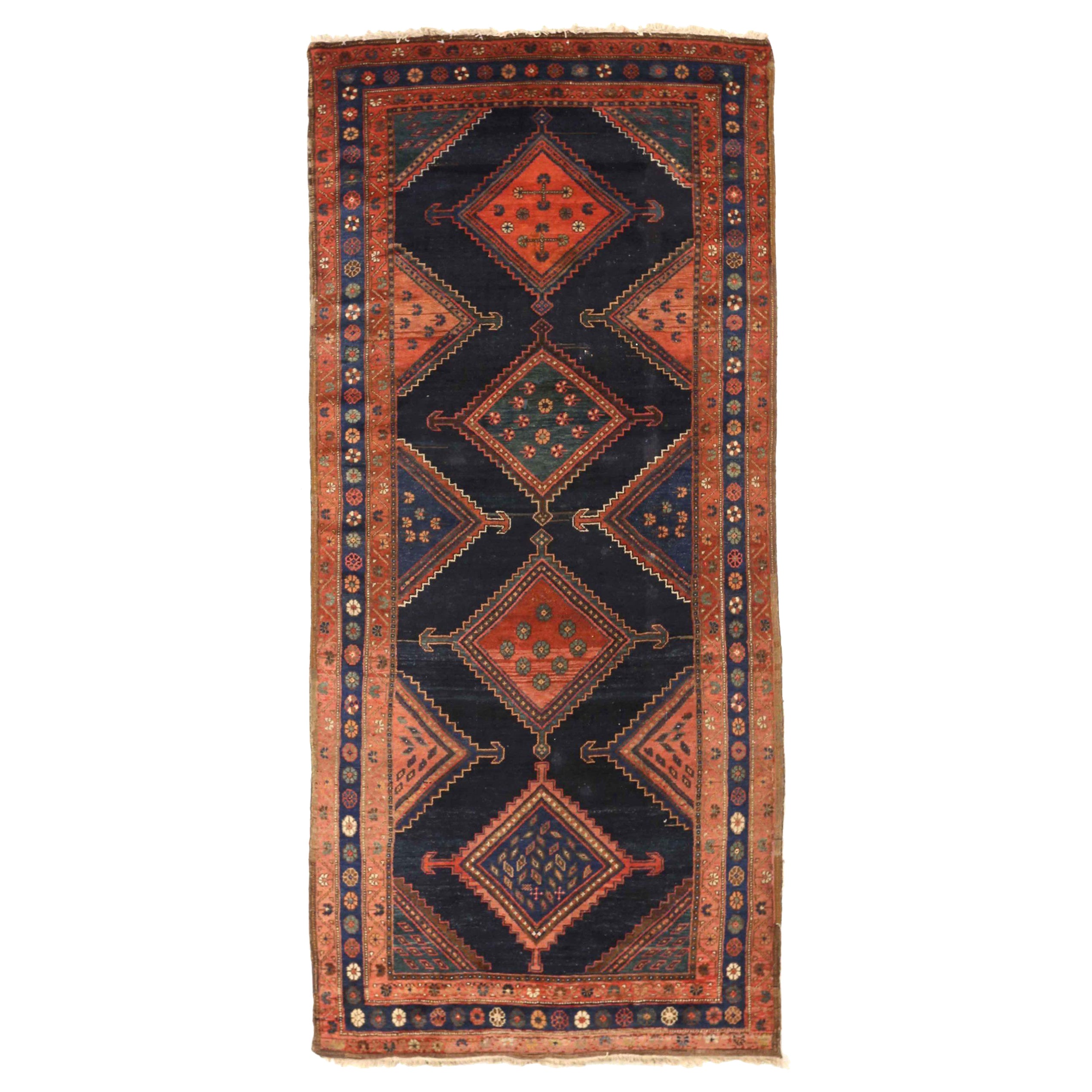 Persian Kolyai Small Rug - Wool Navy Blue Pink Red Design - 75092