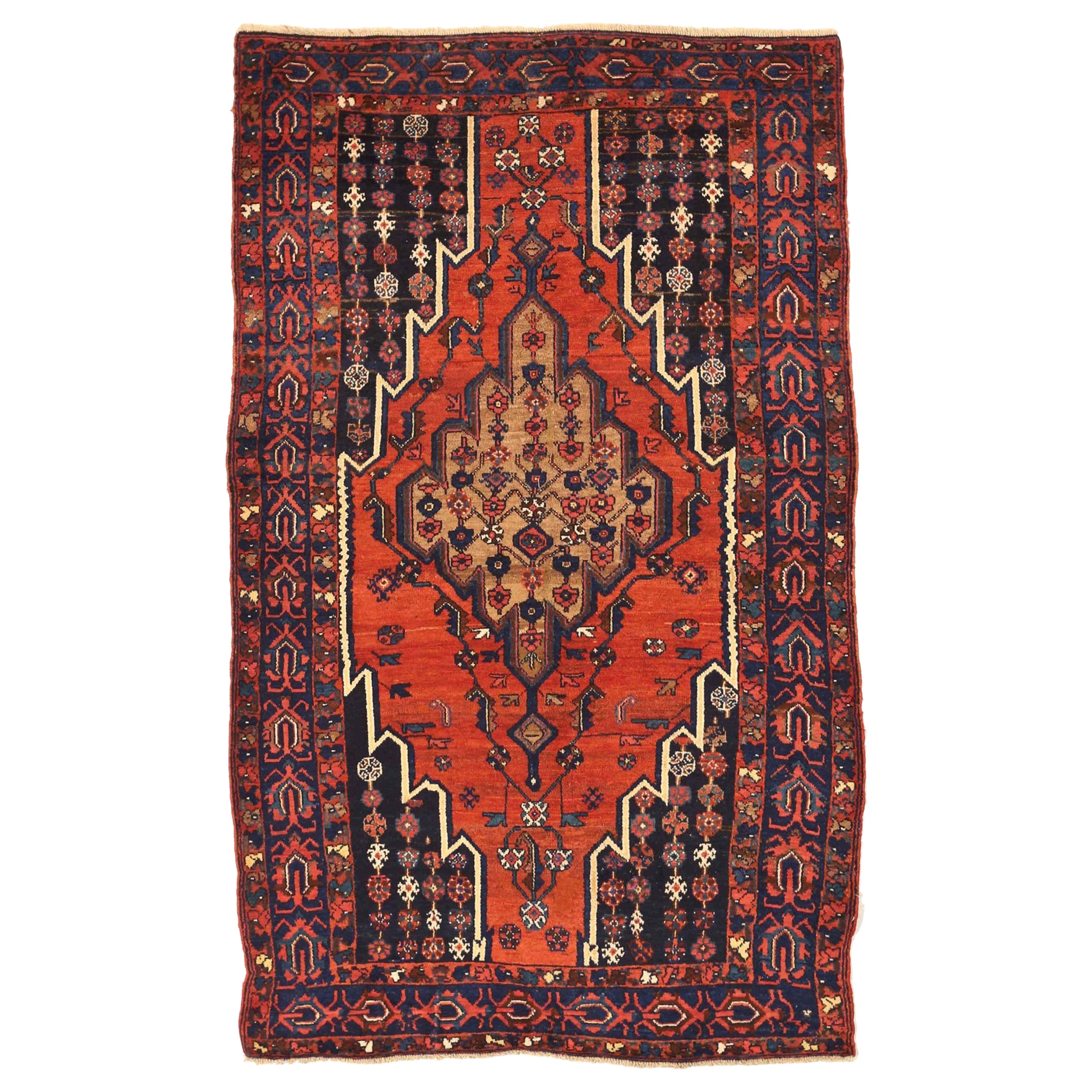 Persian Kolyai Small Rug - Wool Navy Blue Red Yellow Design - 75093