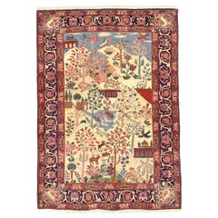 Persian Tabriz Small Rug Circa 1910 - Wool Blue Ivory Navy Blue Red - 75094