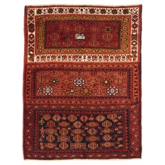 Persisch Kurdisch Kleiner Teppich CIRCA 1910 - Wolle Marineblau Rot Gelb Design - 75095
