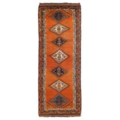 Tapis de course persan Gabbeh - Laine ivoire bleu marine bleu orange - 75154