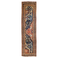 Persian Heriz Runner Rug - Wool Ivory Navy Blue Red Design - 75161
