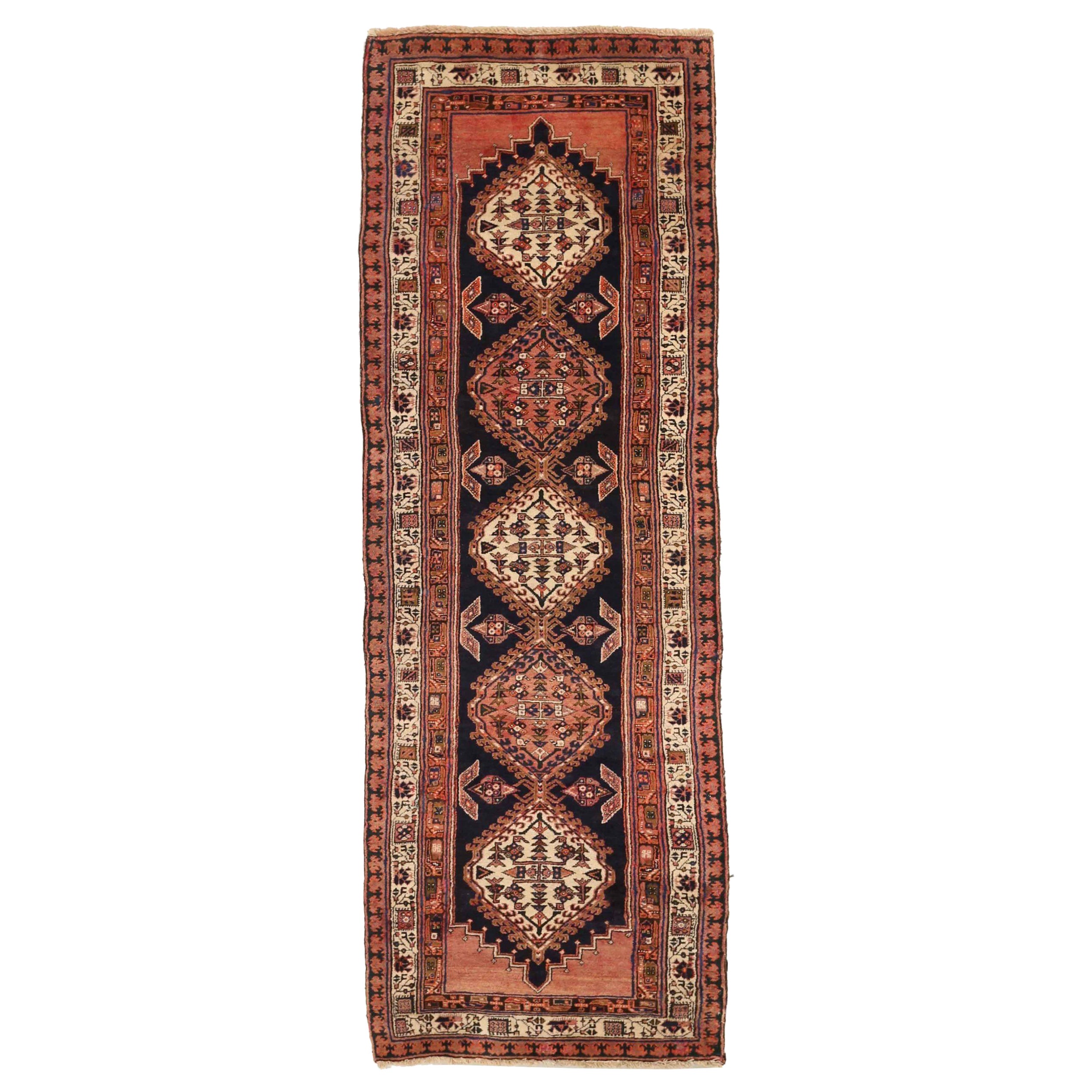 Persischer Sarab-Läufer - Wolle Elfenbein Marineblau Blau Rosa Design - 75162