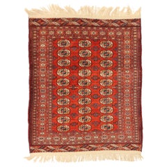 Petit tapis russe Turkeman datant d'environ 1910, motif rouge ivoire en laine, 75179