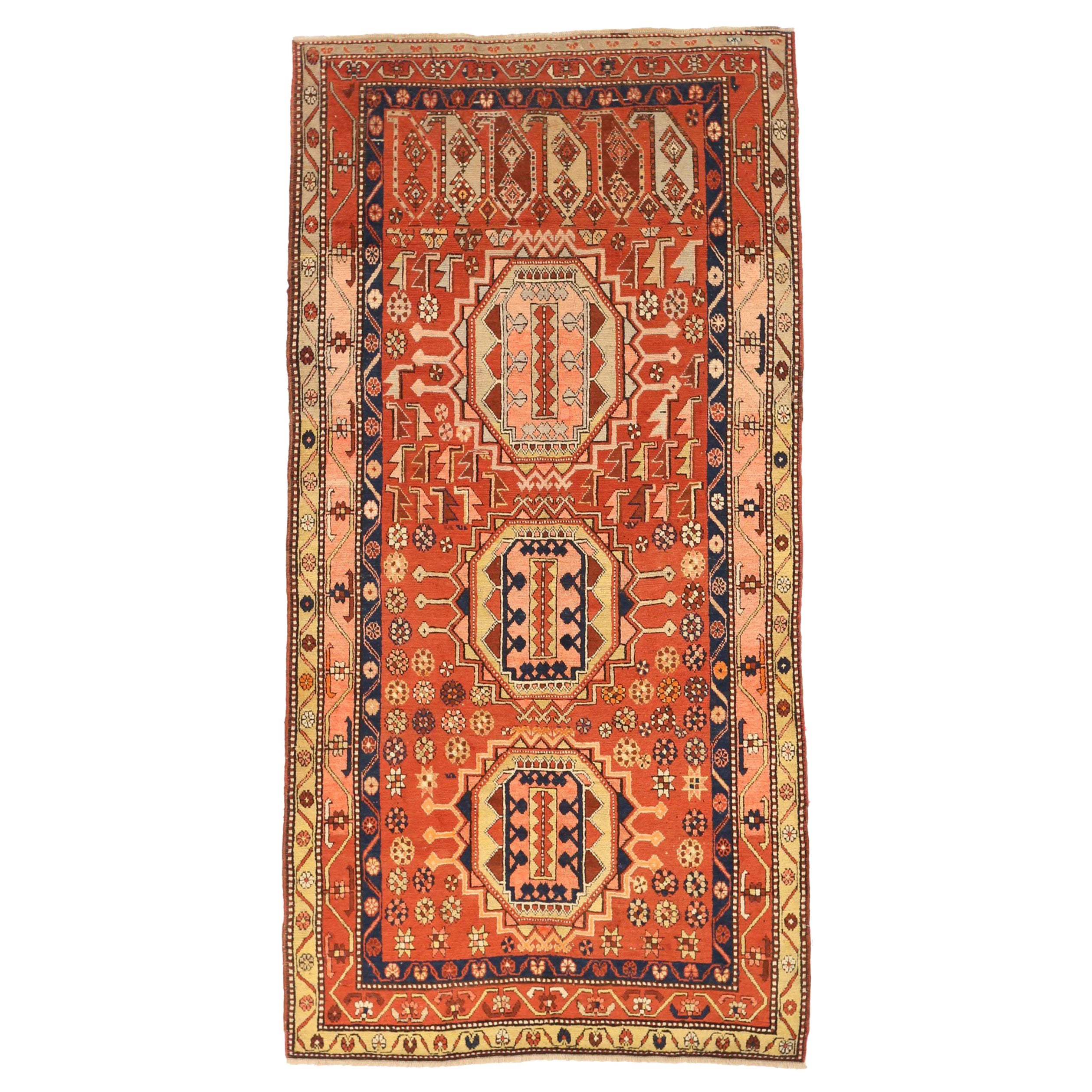 Russisch Karabagh Small Rug CIRCA 1910 - Wolle Marineblau Rot Gelb Design - 75184