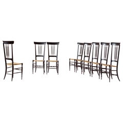 Set of 8 black-stained beechwood Chiavari chairs model "Tre Fusi", Italy, 1950s