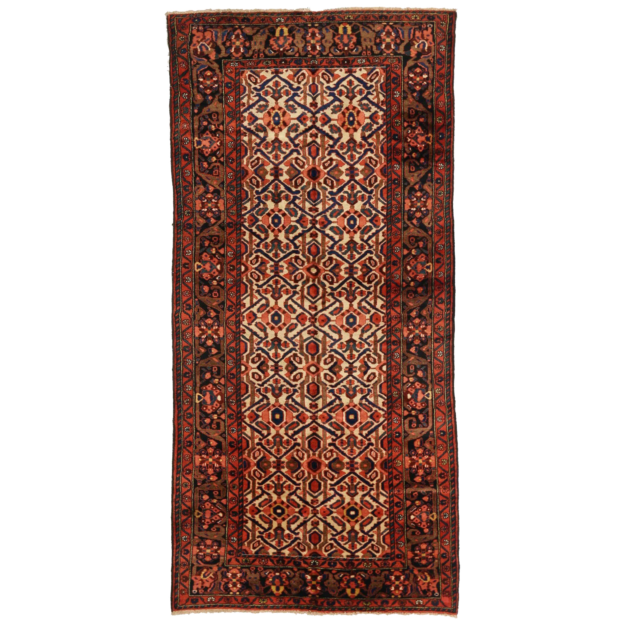 Petit tapis persan Bakhtiari - Laine ivoire bleu marine bleu rouge motif rouge - 75188