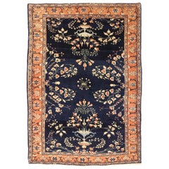 Alfombra Persa Farahan Small - Lana Marfil Azul Marino Diseño Rosa - 75172