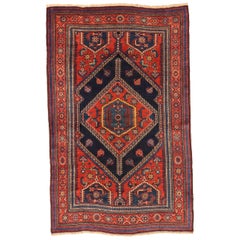 Alfombra Persa Kurda Small Design - Lana Marfil Azul Marino Rojo - 75173