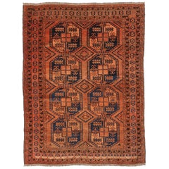Petit tapis Bashir d'Afghanistan datant d'environ 1910 - Laine bleu marine rouge motif - 75176