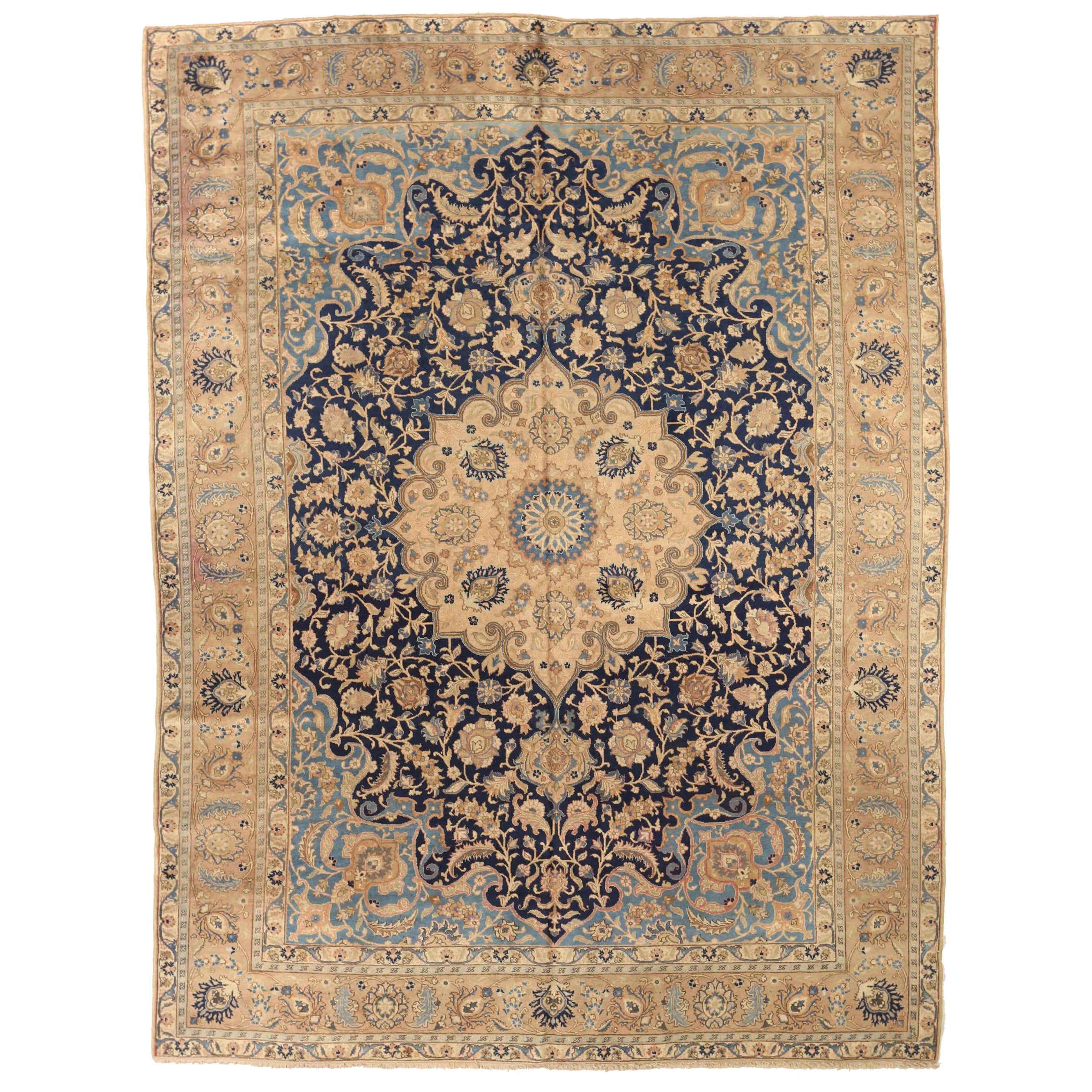 Tappeti persiani Tabriz Circa 1910 - Lana Blu Avorio Blu Navy Design - 75221