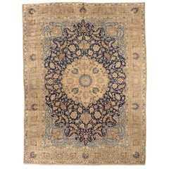 Persian Tabriz Area Rugs Circa 1910 - Wool Blue Ivory Navy Blue Design - 75221