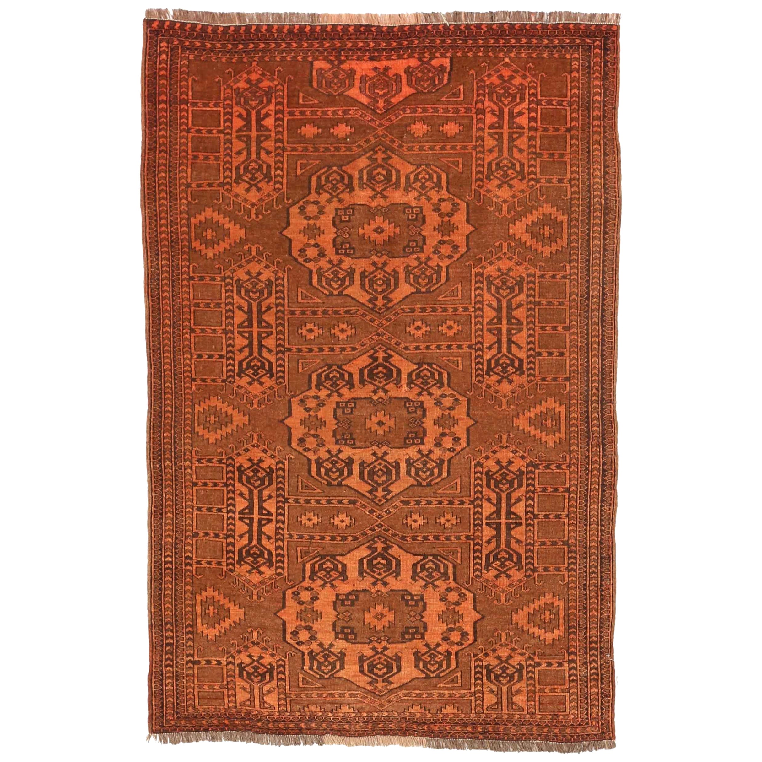 Petit tapis afghan - Design en laine orange rouge - 75177