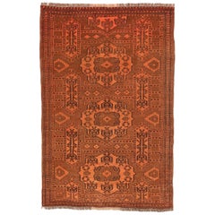 Petit tapis afghan - Design en laine orange rouge - 75177