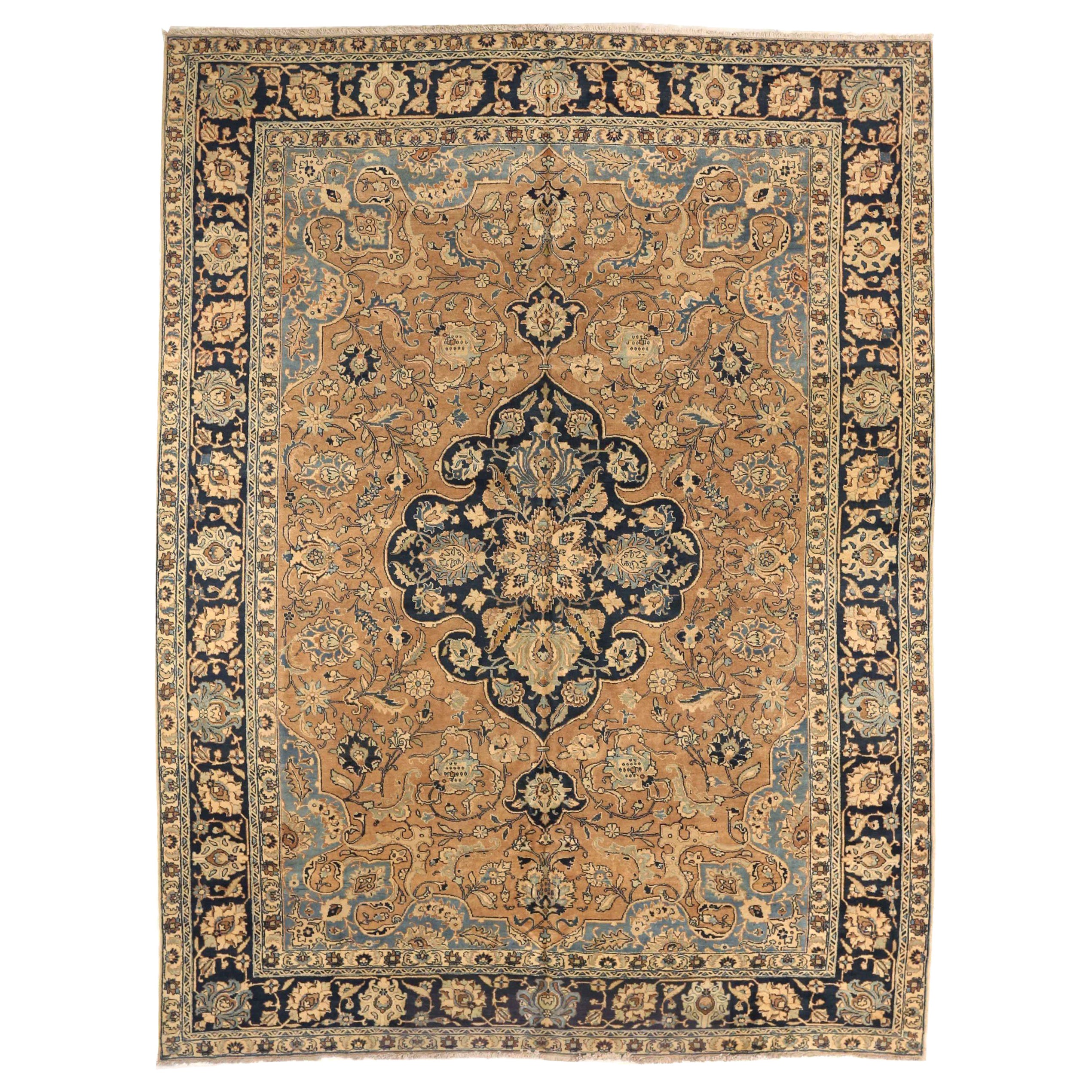 Tapis persans Tabriz - Laine bleu ivoire bleu marine bleu rose - 75224