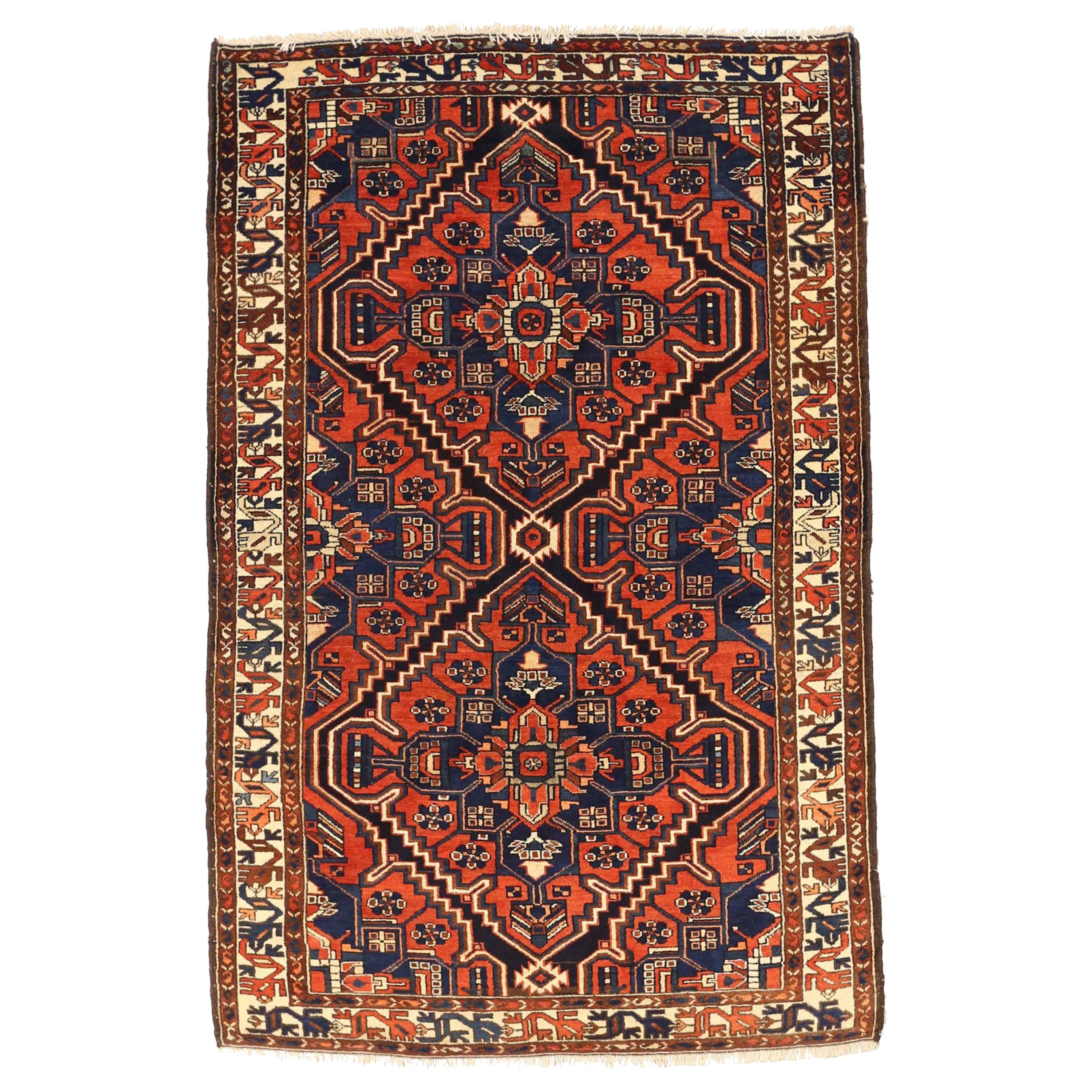 Tappeto persiano Bakhtiari Small Design in lana blu avorio rosso - 75178