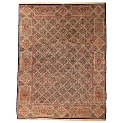 Tapis persan Kerman Circa 1910 - Laine Ivoire Bleu Marine Rouge Design - 75230