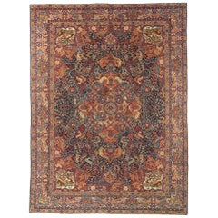 Tappeti persiani Tabriz Circa 1880 - Lana Avorio Blu Navy Rosso Design - 75234