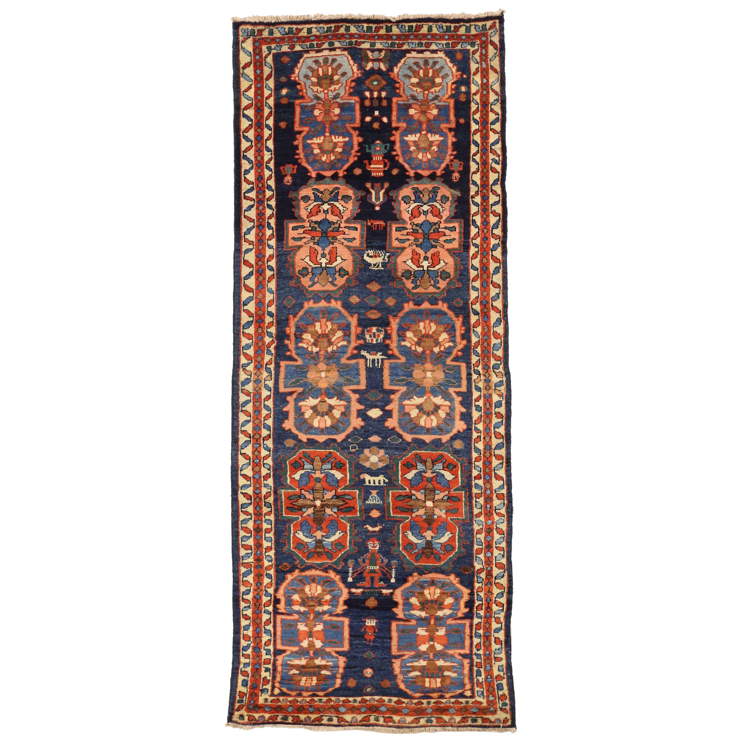 Persischer Mahal Kleiner Teppich - Wolle Blau Rosa Rot Design - 75198