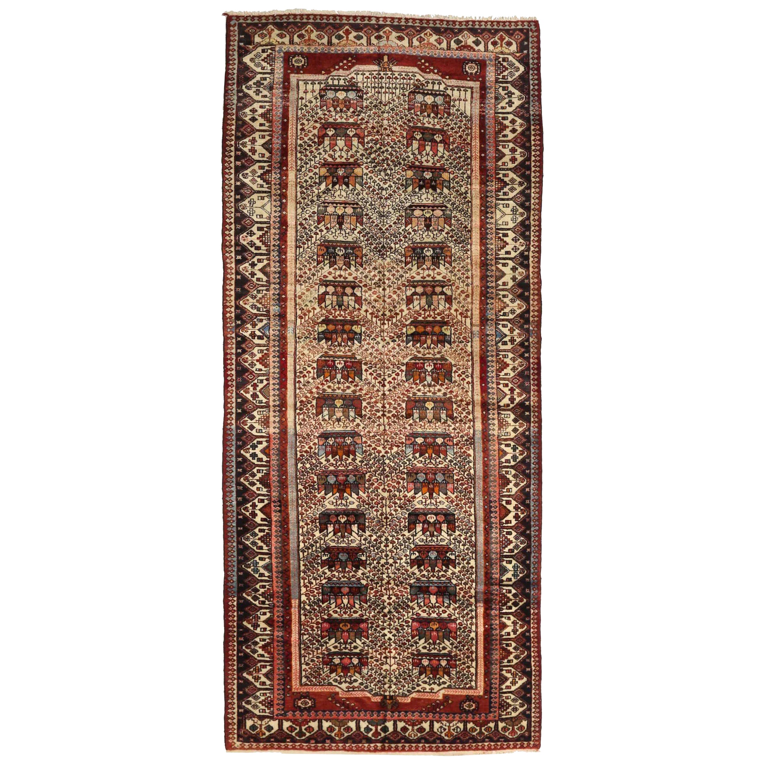 Tapis persan Saveh - Laine Brown Ivory Red Design - 75199
