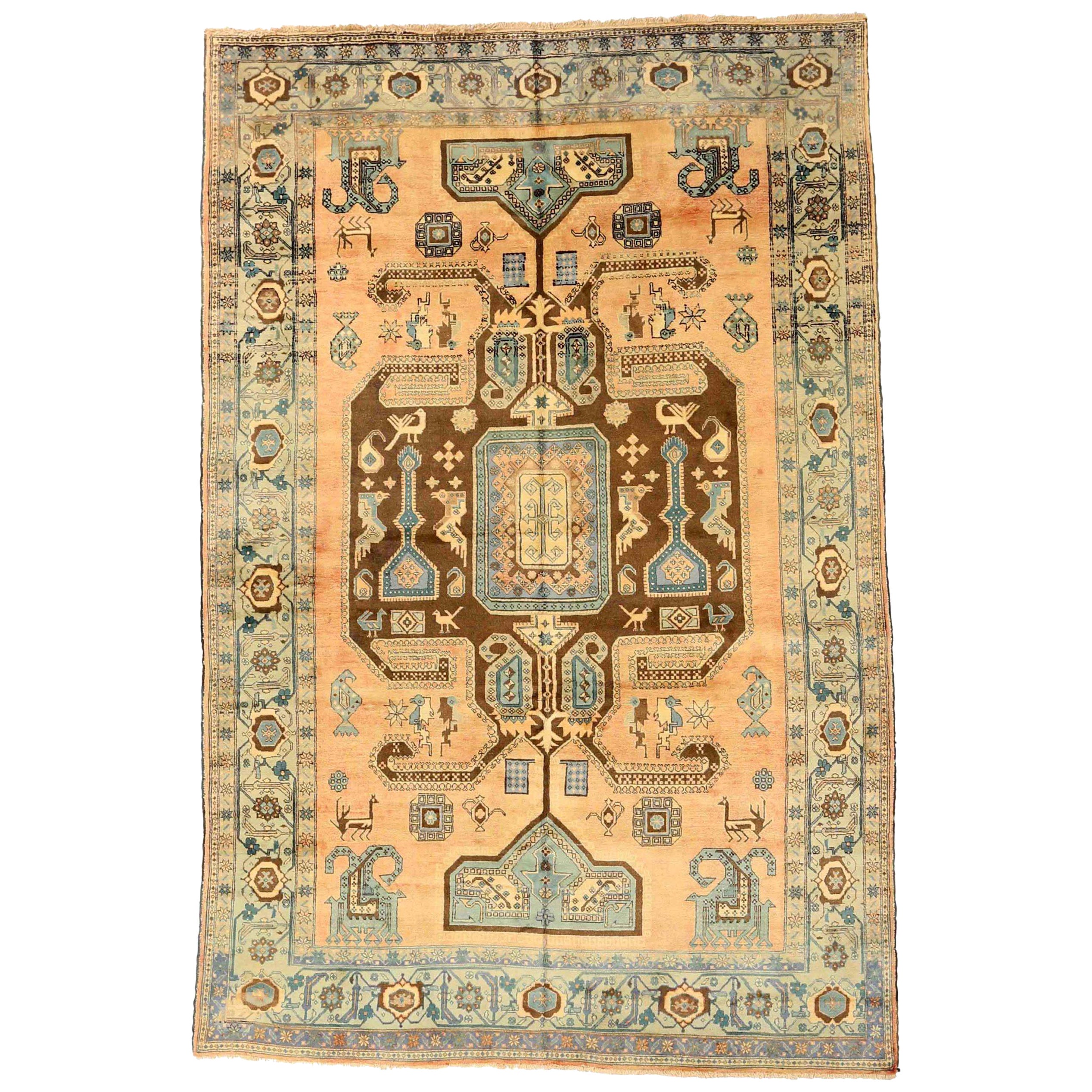 Persische Ardebil Teppiche - Wolle Blau Braun Rosa Design - 75203