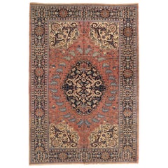 Tappeti persiani Tabriz Circa 1910 - Lana Avorio Blu Navy Rosa Design - 75210