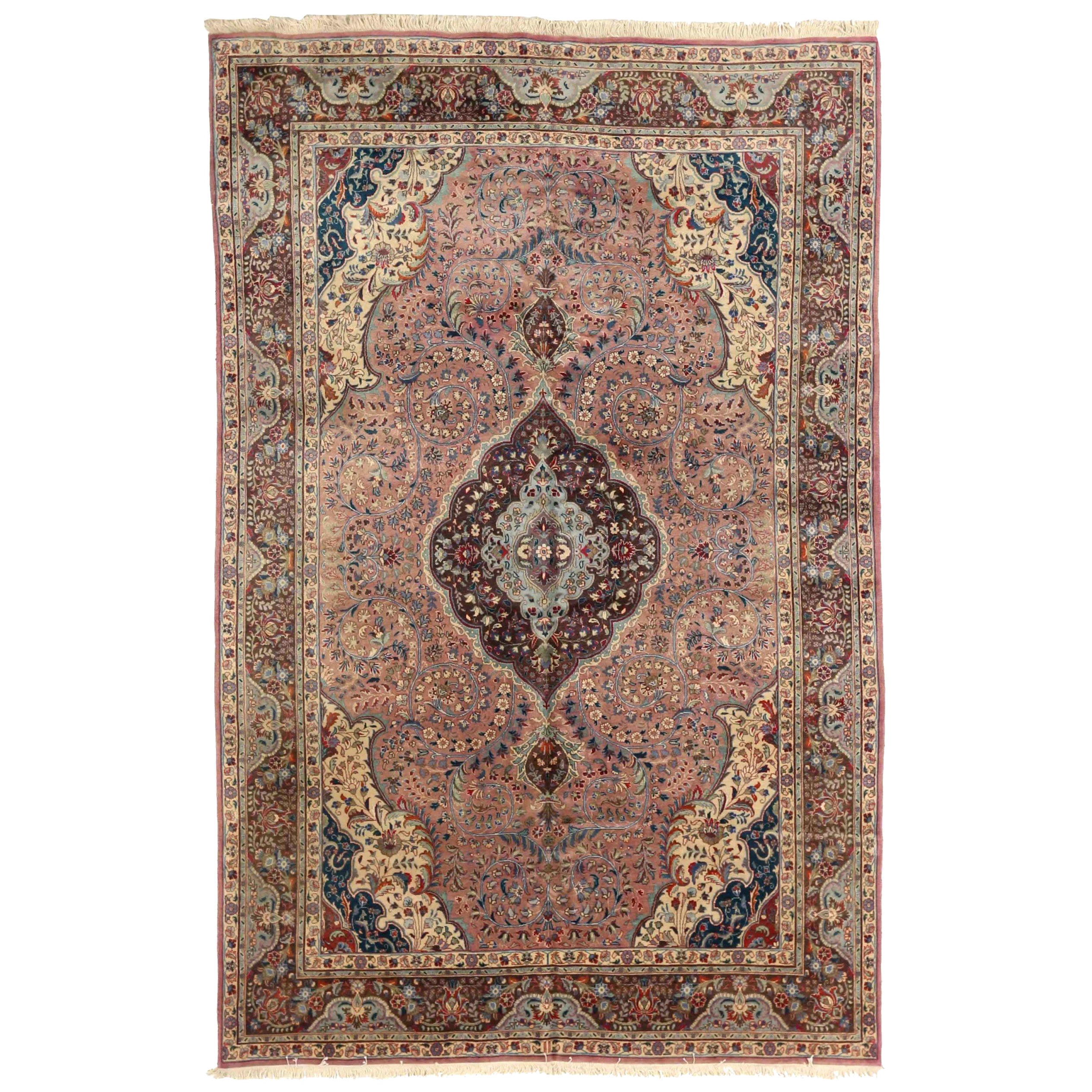 Persische Tabriz Bereich Teppiche CIRCA 1910 - Wolle Brown Elfenbein Rosa Design - 75263 im Angebot