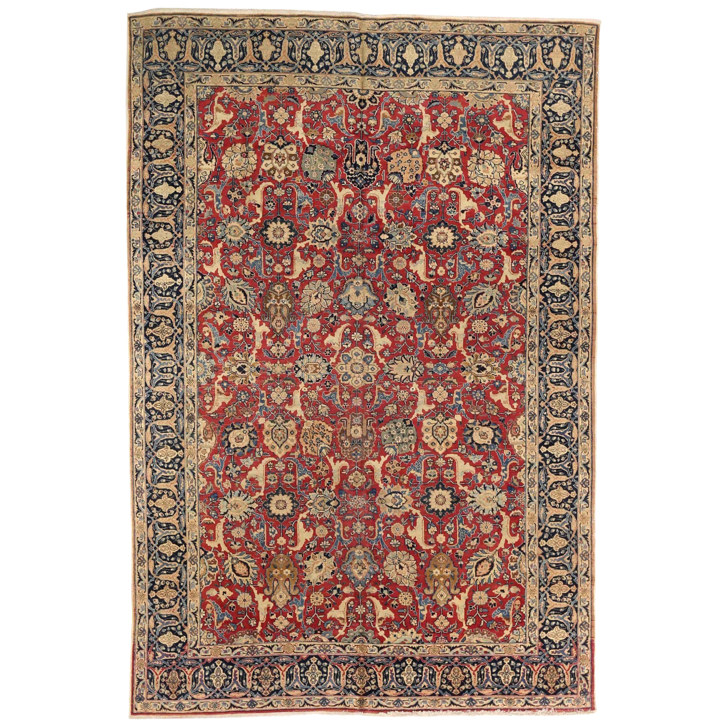 Alfombras Persas Tabriz - Lana Marfil Azul Marino Diseño Rojo - 75211 en venta