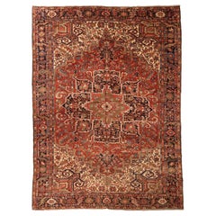Tapis persans Heriz - Laine ivoire bleu marine bleu rouge motif - 75240