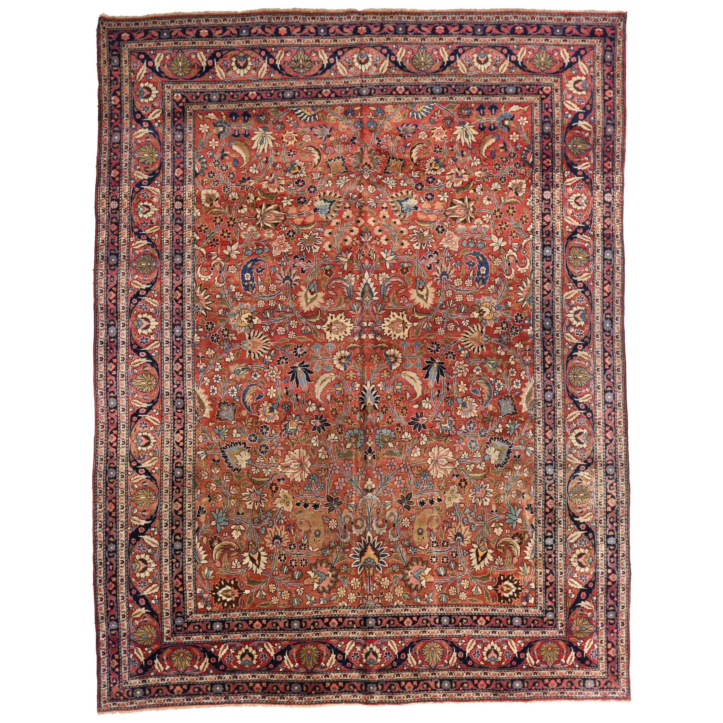 Persische Mashad-Teppiche Circa 1880 - Wolle Blau Elfenbein Rot Design - 75278
