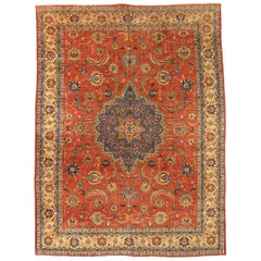 Persian Tabriz Area Rugs Circa 1910 - Wool Blue Ivory Red Design - 75241