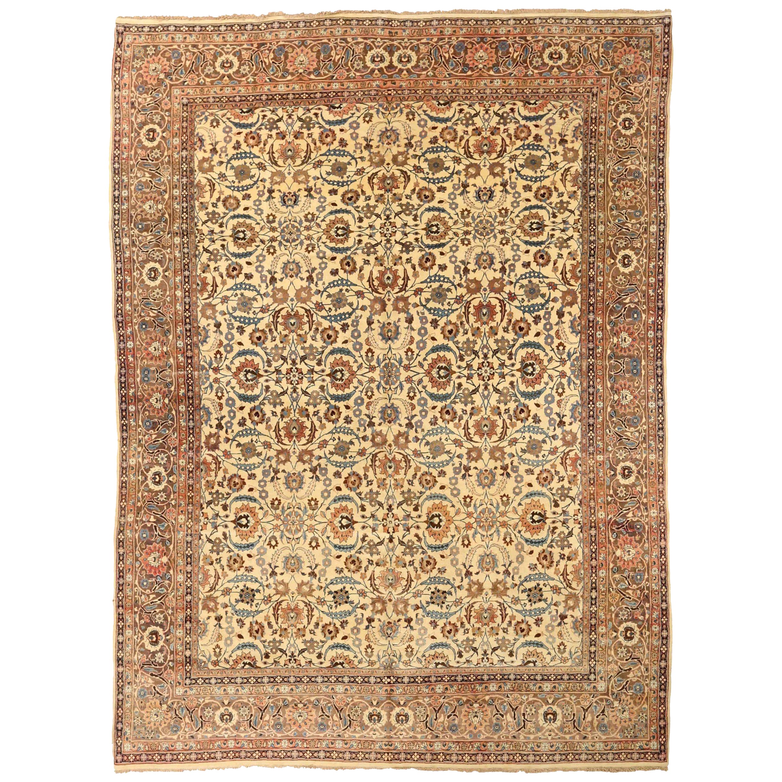 Persische Semnan-Teppiche Circa 1910 - Wolle Blau Elfenbein Rot Design - 75285