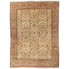 Tapis persans Semnan datant d'environ 1910 - Motif en laine bleu ivoire rouge - 75285