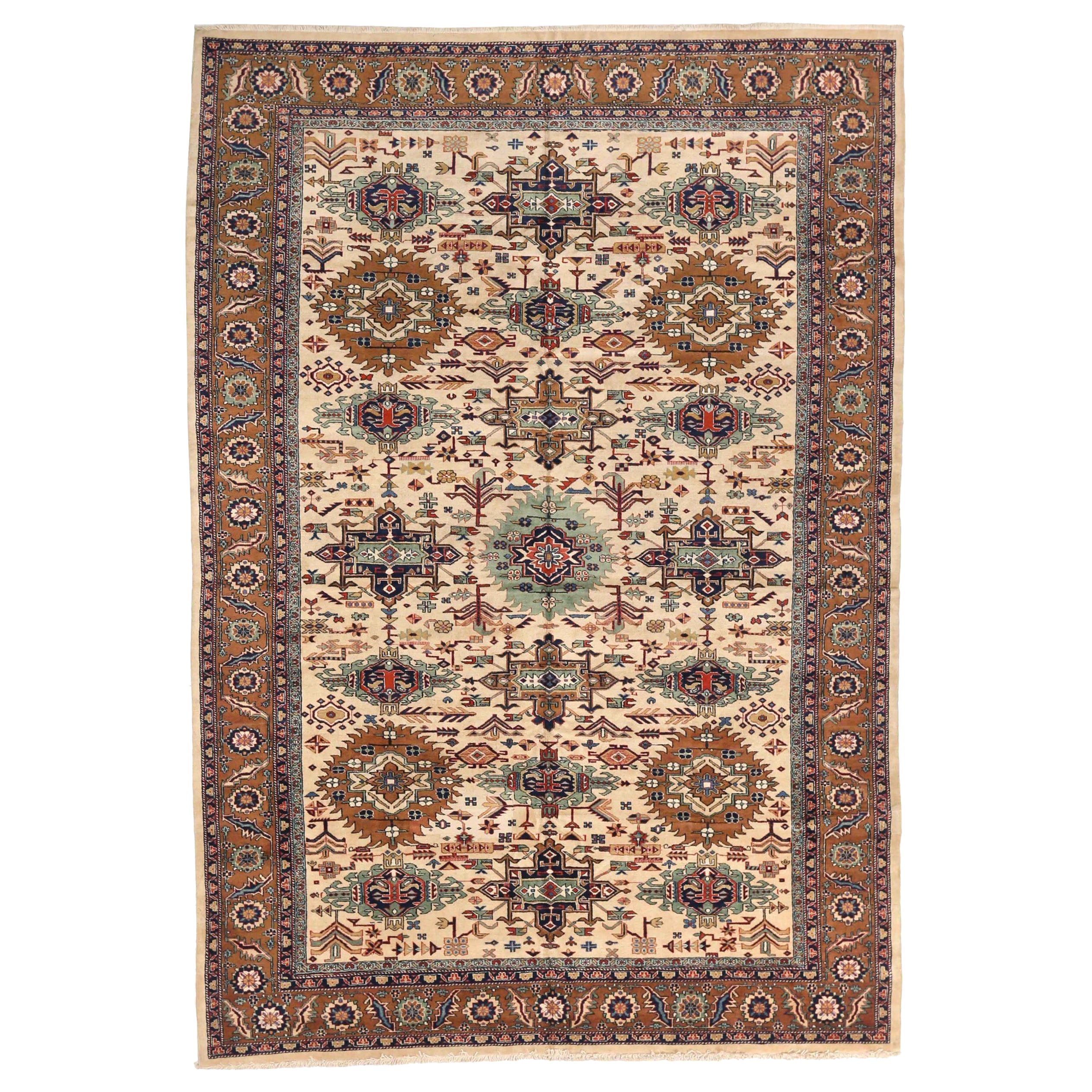 Alfombras Persas Ardebil Circa 1910 - Lana Marfil Azul Marino Diseño Rojo - 75290